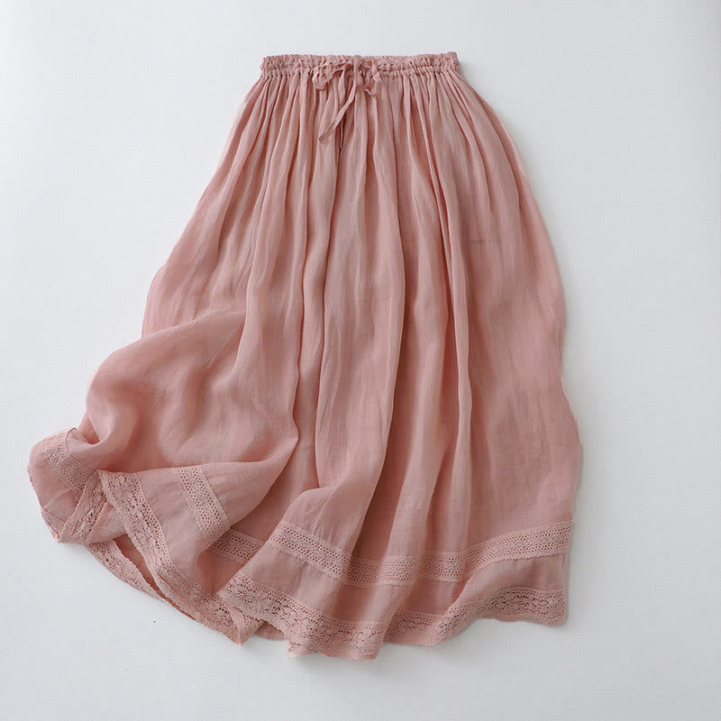 Solid Lace Elastic Waist Cotton Women's Skirt