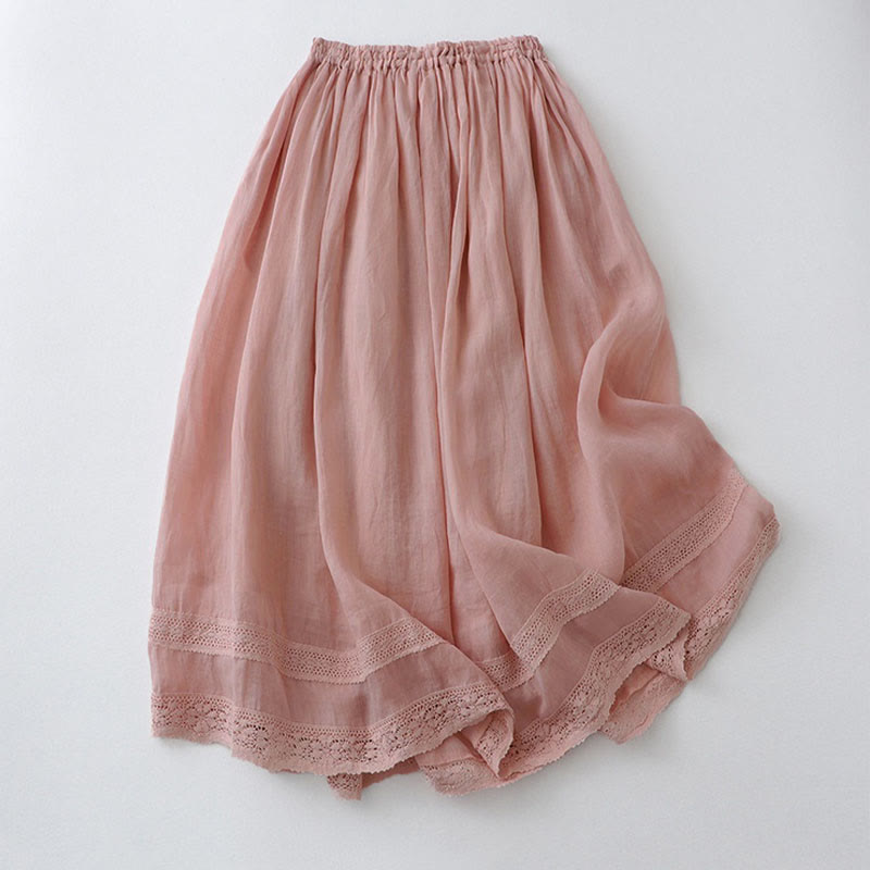 Solid Lace Elastic Waist Cotton Women's Skirt