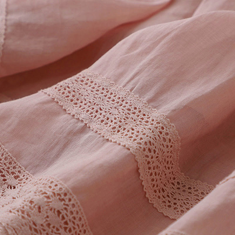 Solid Lace Elastic Waist Cotton Women's Skirt