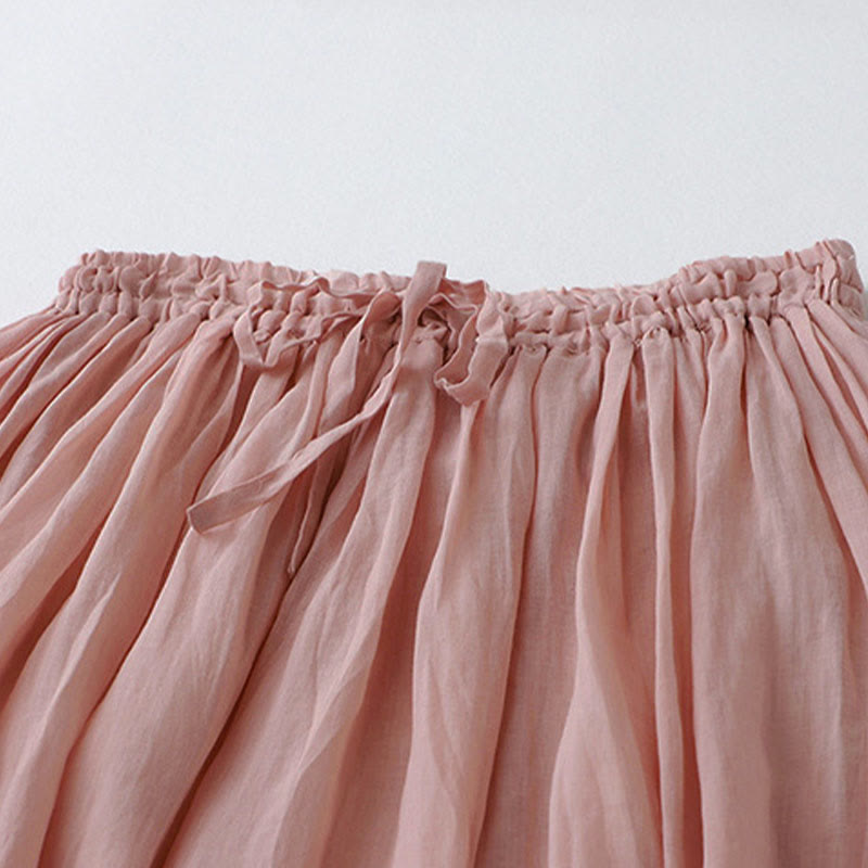 Solid Lace Elastic Waist Cotton Women's Skirt