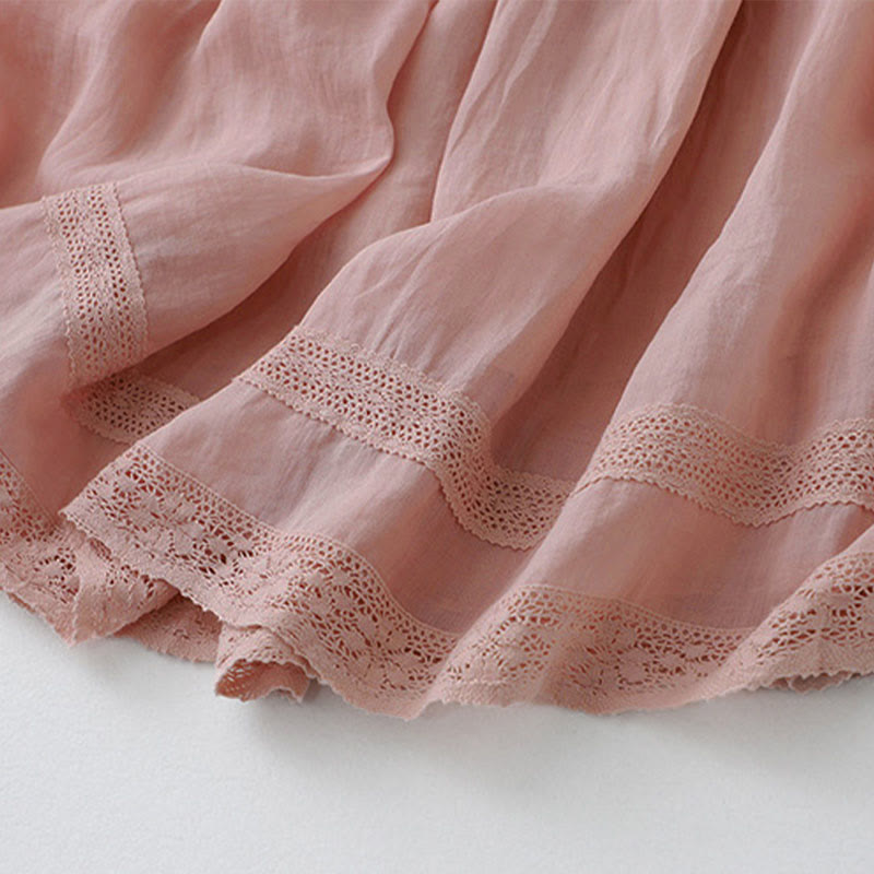Solid Lace Elastic Waist Cotton Women's Skirt