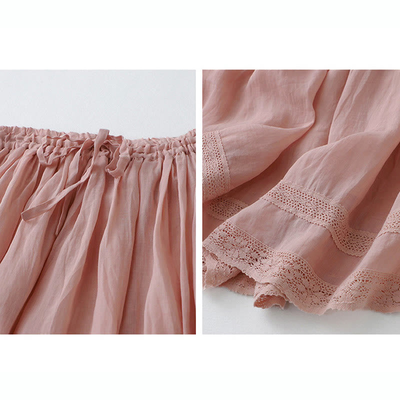 Solid Lace Elastic Waist Cotton Women's Skirt