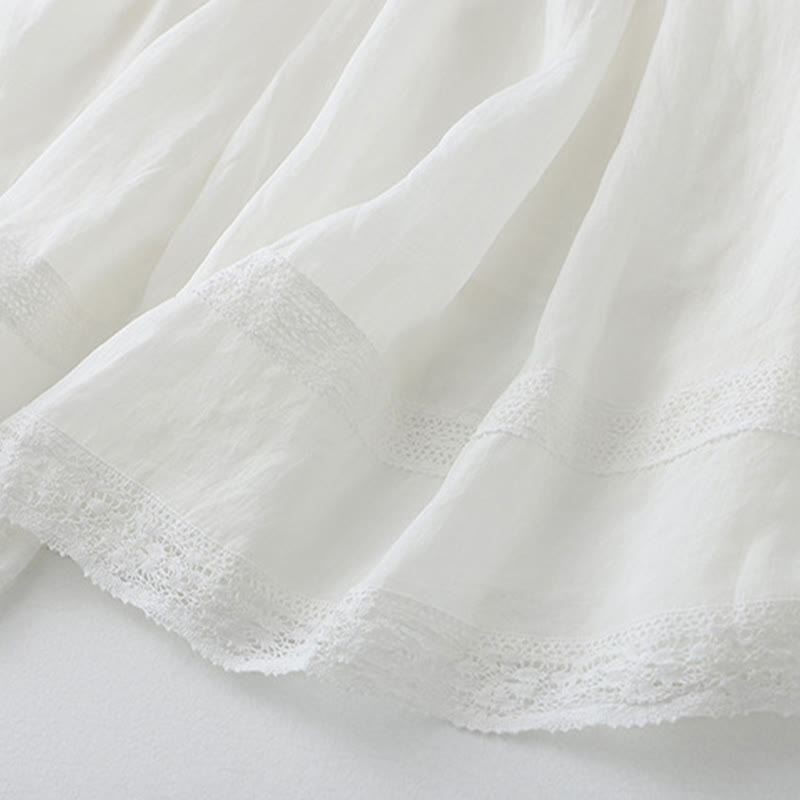 Solid Lace Elastic Waist Cotton Women's Skirt