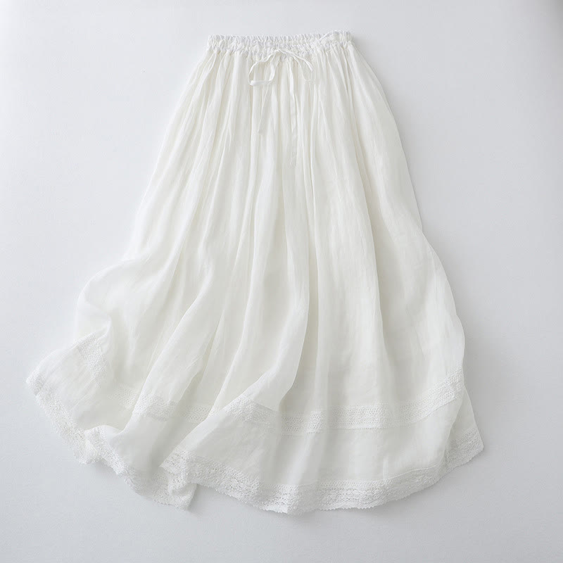Solid Lace Elastic Waist Cotton Women's Skirt