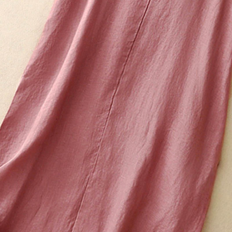 Summer Daily Casual Pure Color Crew Neck Simple Design Sleeveless Midi Dress
