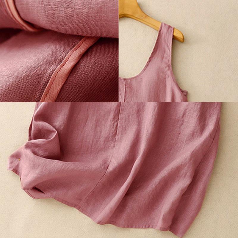 Summer Daily Casual Pure Color Crew Neck Simple Design Sleeveless Midi Dress