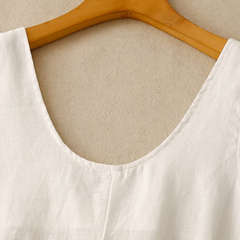 Summer Daily Casual Pure Color Crew Neck Simple Design Sleeveless Midi Dress