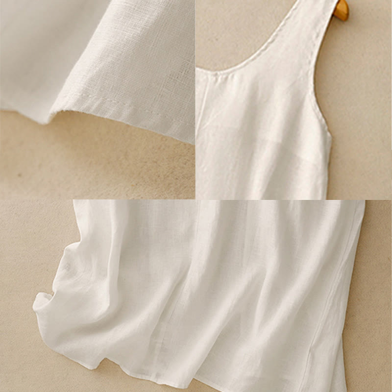 Summer Daily Casual Pure Color Crew Neck Simple Design Sleeveless Midi Dress
