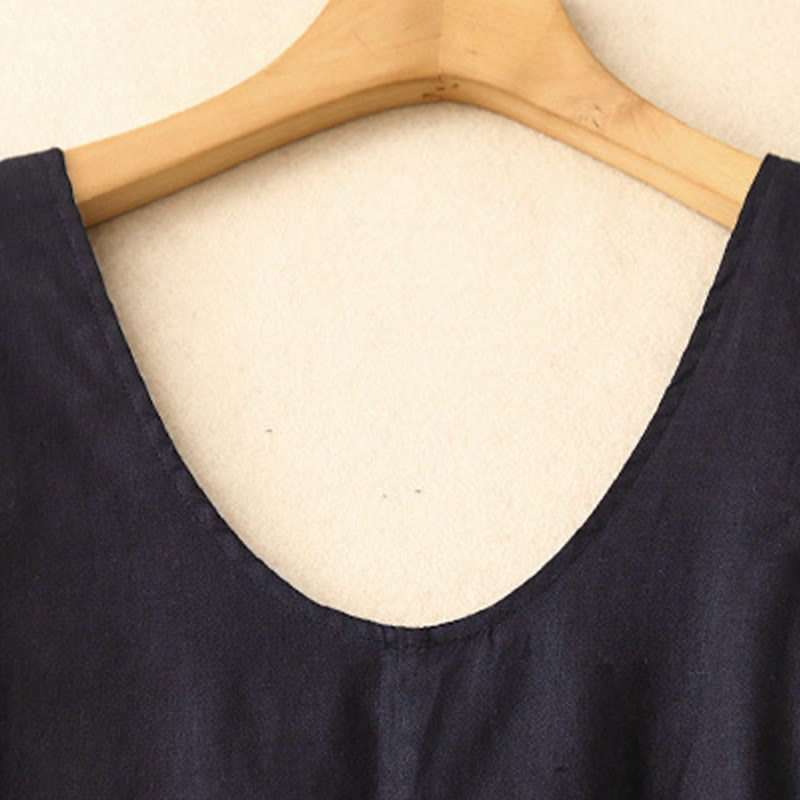 Summer Daily Casual Pure Color Crew Neck Simple Design Sleeveless Midi Dress