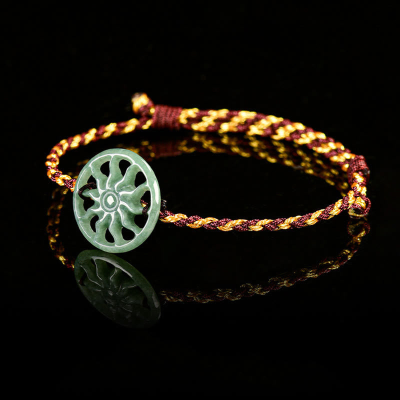 Hand-Braided Jade Sun and Pearl Cord Bracelet for Mindful Intent