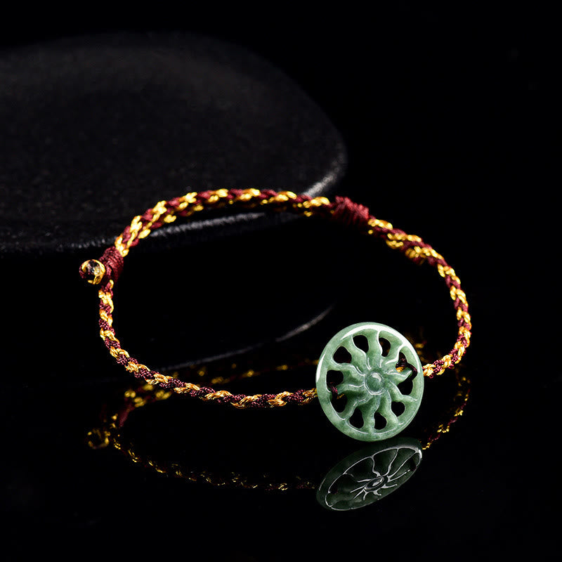 Hand-Braided Jade Sun and Pearl Cord Bracelet for Mindful Intent