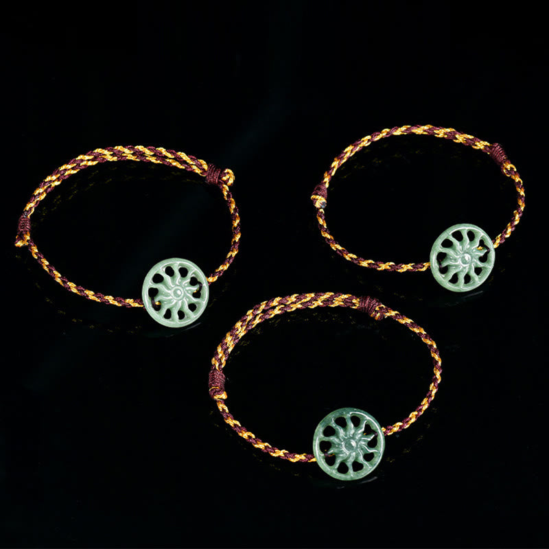 Hand-Braided Jade Sun and Pearl Cord Bracelet for Mindful Intent