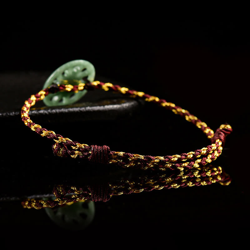 Hand-Braided Jade Sun and Pearl Cord Bracelet for Mindful Intent