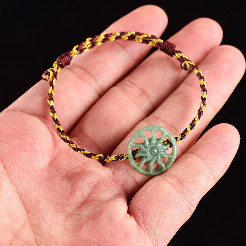 Hand-Braided Jade Sun and Pearl Cord Bracelet for Mindful Intent