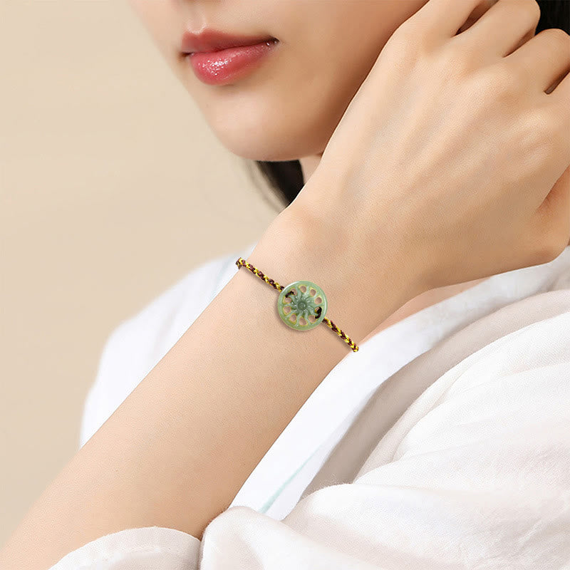 Hand-Braided Jade Sun and Pearl Cord Bracelet for Mindful Intent