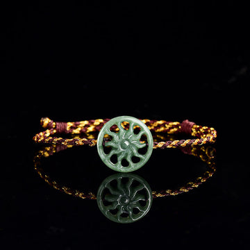 Hand-Braided Jade Sun and Pearl Cord Bracelet for Mindful Intent