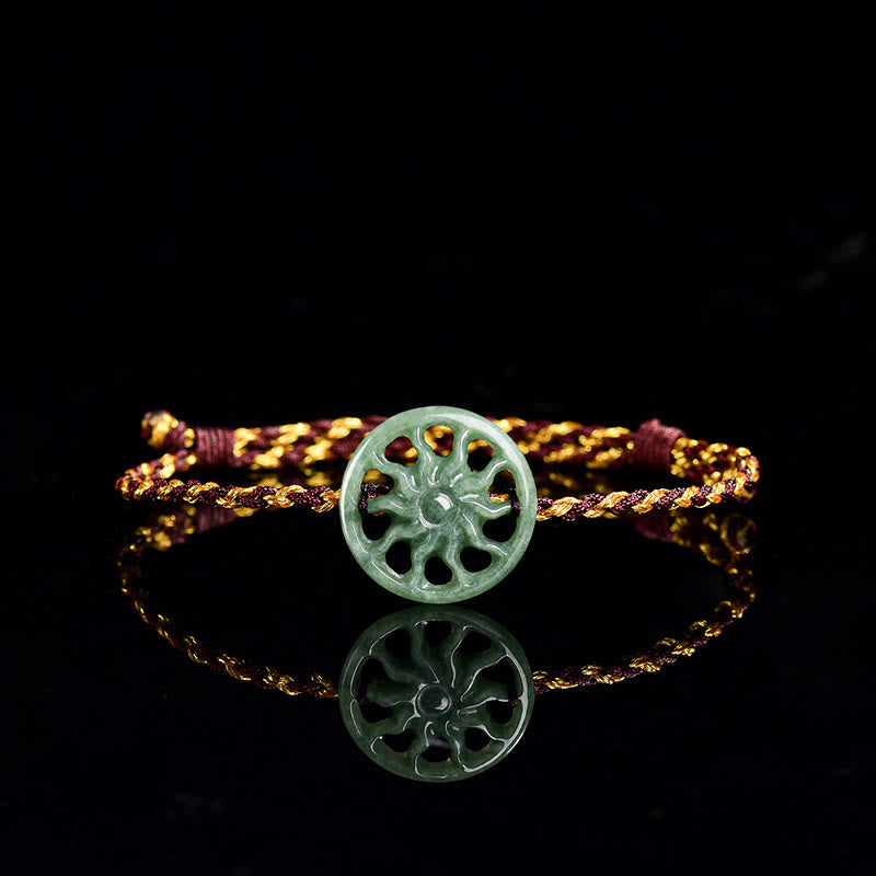 Hand-Braided Jade Sun and Pearl Cord Bracelet for Mindful Intent
