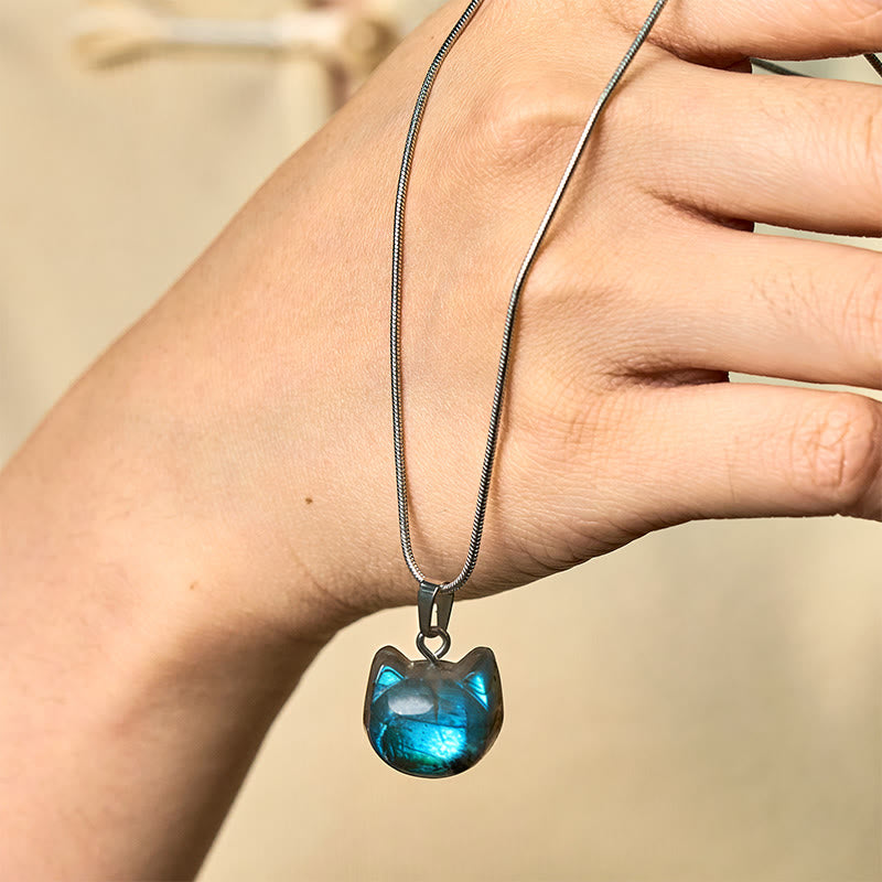 Natural Cat Pattern Labradorite Healing Necklace Pendant