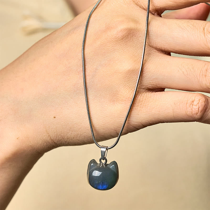 Natural Cat Pattern Labradorite Healing Necklace Pendant