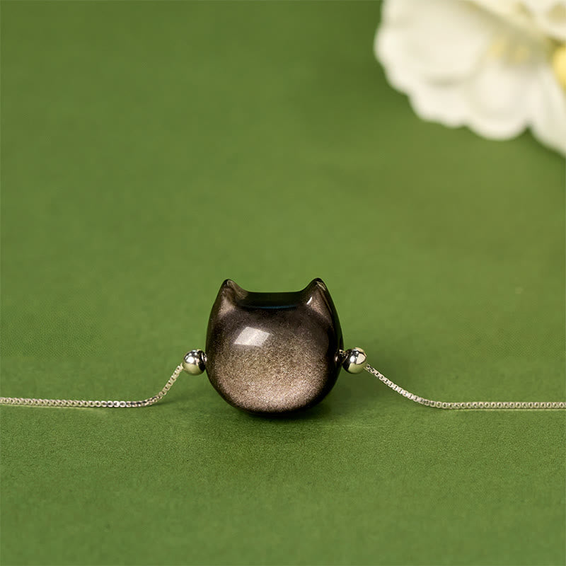 925 Sterling Silver Silver Sheen Obsidian Gold Sheen Obsidian Cat Soothing Bracelet