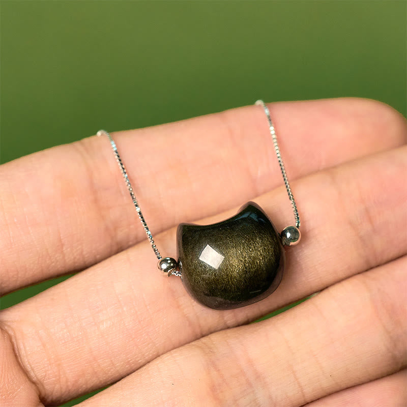 925 Sterling Silver Silver Sheen Obsidian Gold Sheen Obsidian Cat Soothing Bracelet