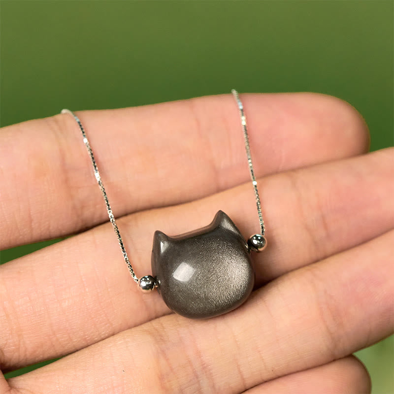 925 Sterling Silver Silver Sheen Obsidian Gold Sheen Obsidian Cat Soothing Bracelet