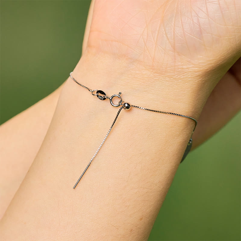 925 Sterling Silver Cat Motif Natural Ice Obsidian Bracelet
