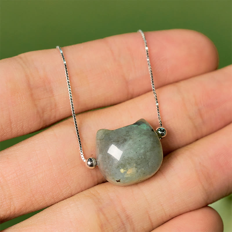 925 Sterling Silver Faceless Cat Head Natural Labradorite Bracelet