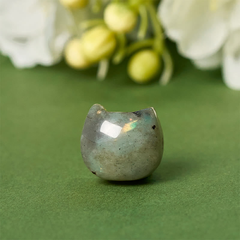 925 Sterling Silver Faceless Cat Head Natural Labradorite Bracelet