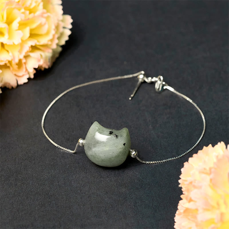 925 Sterling Silver Faceless Cat Head Natural Labradorite Bracelet