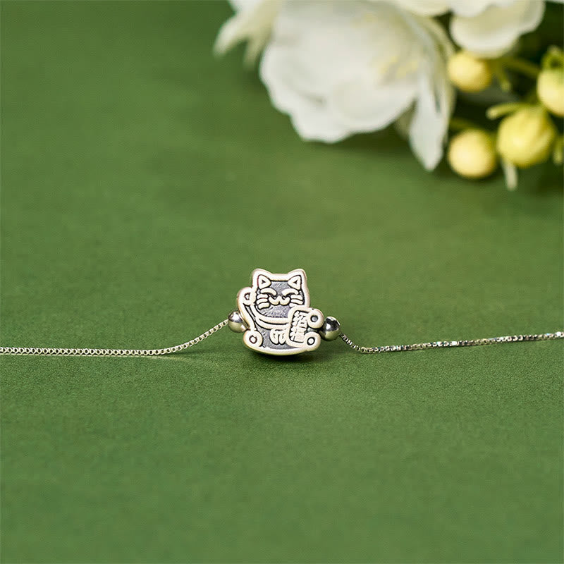 999 Fine Silver Fortune Cat 925 Sterling Silver Chain Bracelet
