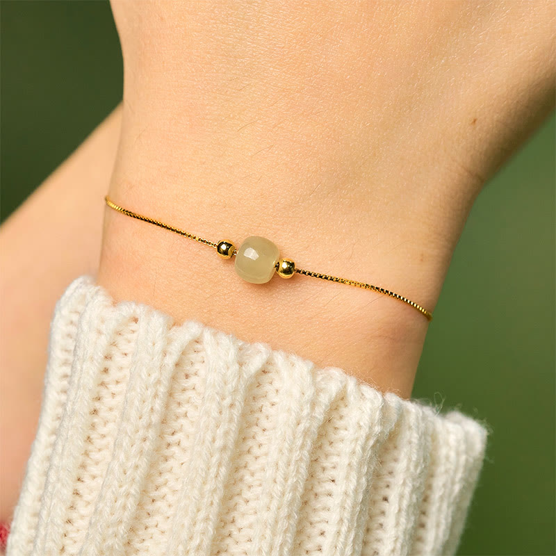 925 Sterling Silver and Natural Jade Bead Abundance Chain Bracelet
