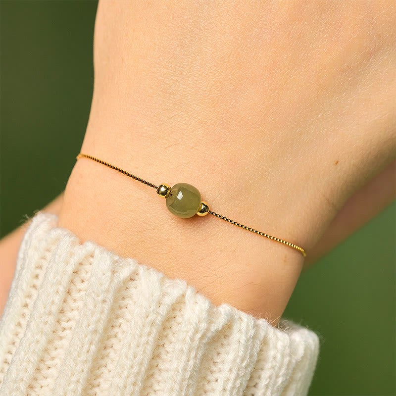 925 Sterling Silver and Natural Jade Bead Abundance Chain Bracelet