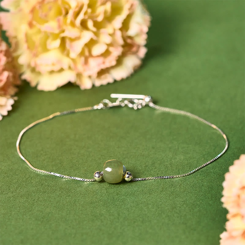 925 Sterling Silver and Natural Jade Bead Abundance Chain Bracelet