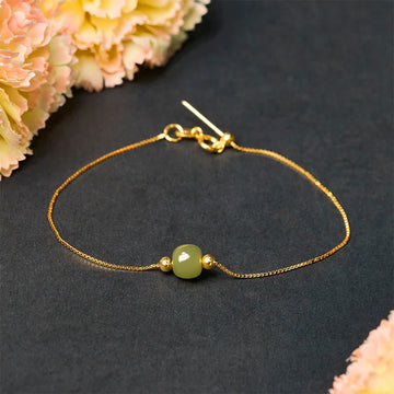 925 Sterling Silver and Natural Jade Bead Abundance Chain Bracelet