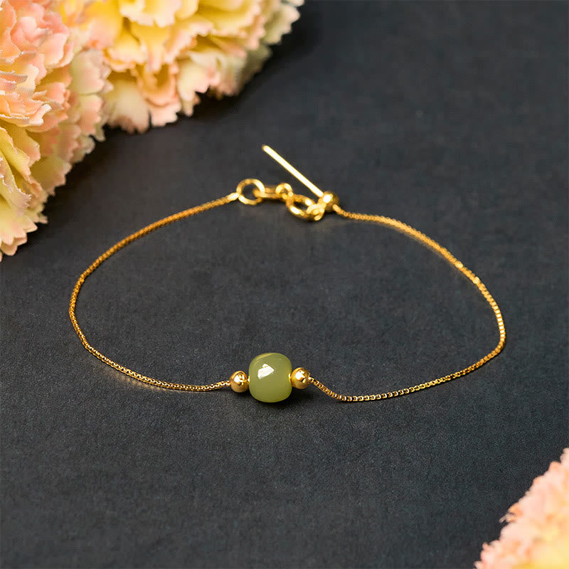 925 Sterling Silver and Natural Jade Bead Abundance Chain Bracelet
