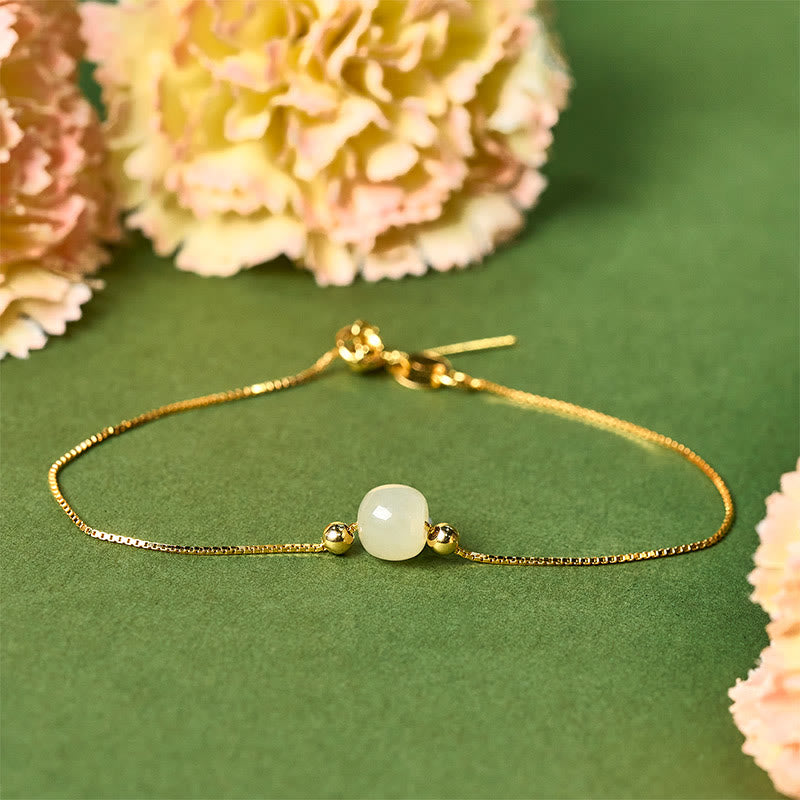 925 Sterling Silver and Natural Jade Bead Abundance Chain Bracelet