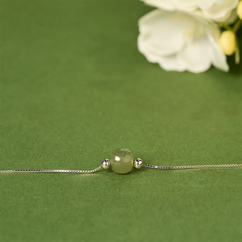 925 Sterling Silver and Natural Jade Bead Abundance Chain Bracelet