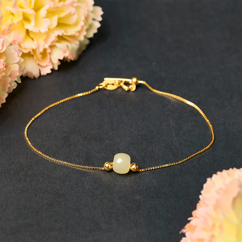 925 Sterling Silver and Natural Jade Bead Abundance Chain Bracelet