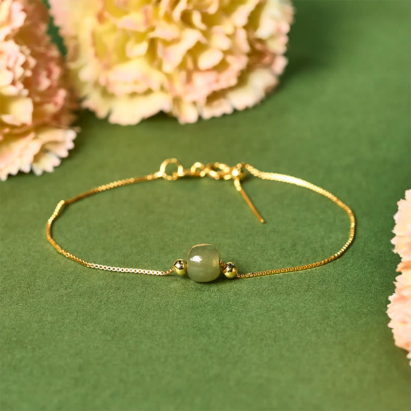 925 Sterling Silver and Natural Jade Bead Abundance Chain Bracelet