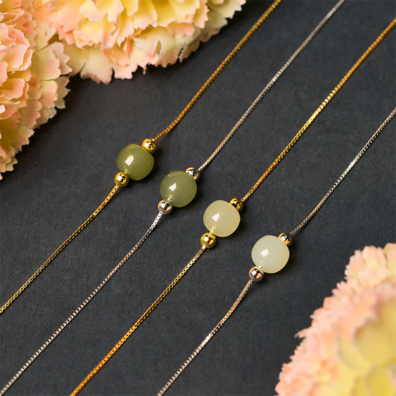 925 Sterling Silver and Natural Jade Bead Abundance Chain Bracelet