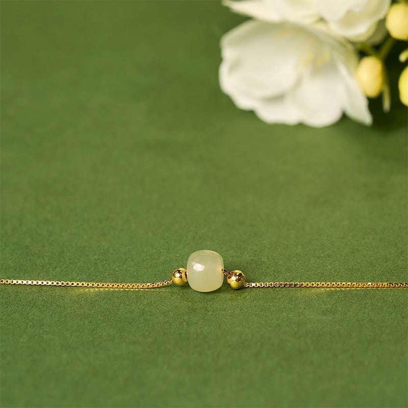 925 Sterling Silver and Natural Jade Bead Abundance Chain Bracelet