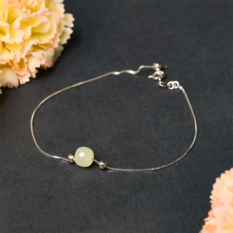 925 Sterling Silver and Natural Jade Bead Abundance Chain Bracelet