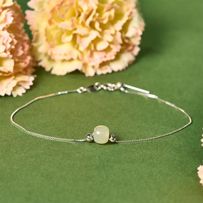 925 Sterling Silver and Natural Jade Bead Abundance Chain Bracelet