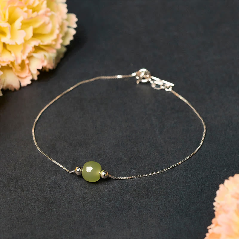 925 Sterling Silver and Natural Jade Bead Abundance Chain Bracelet