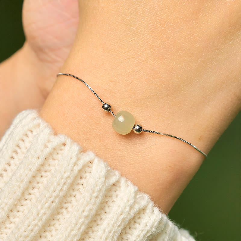 925 Sterling Silver and Natural Jade Bead Abundance Chain Bracelet