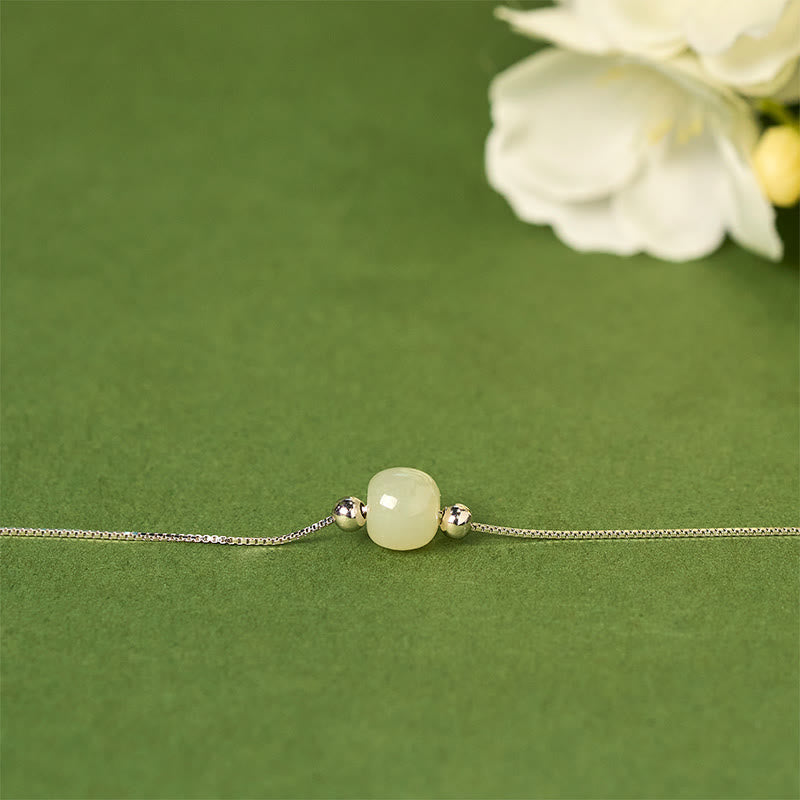925 Sterling Silver and Natural Jade Bead Abundance Chain Bracelet