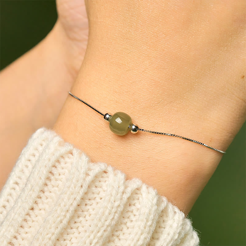925 Sterling Silver and Natural Jade Bead Abundance Chain Bracelet