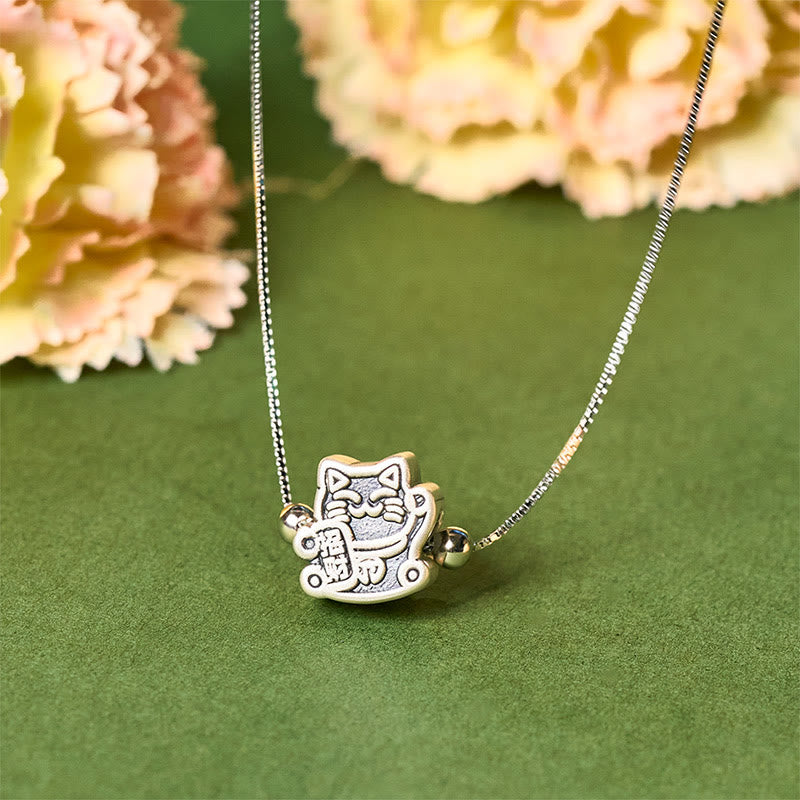 999 Sterling Silver Fortune Cat Protection 925 Sterling Silver Chain Necklace Pendant