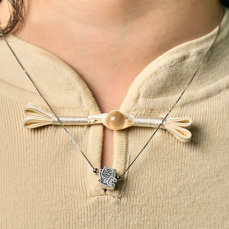 999 Sterling Silver Fortune Cat Protection 925 Sterling Silver Chain Necklace Pendant